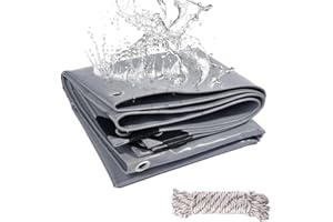 ‎JIANYANA Jianyana Abdeckplane, PVC 440 g/m² LKW Plane mit ösen Plane Wasserdicht mit ösen Mit 10m Seil,Grau (2 × 5 m)