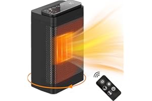 Heater 1500W. Dericam Electric Heater for Home. PTC Ceramic Space Heater with Thermostat, Overheating & Tip-Over Protection,12H Timer,LED Display and Remote Control,3-Mode 3-Speed,3s Quick Heating