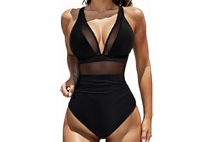 JTSONN Badeanzug Damen Bauchweg V Ausschnitt Badeanzüge für Damen Push Up Mesh Einteilige Bademode Shape Badeanzug Strandmode Swimsuit