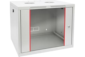 ‎HMF HMF 66409-07 Netzwerkschrank, Serverschrank 19 Zoll | 9 HE | 450 mm Tiefe | Voll montiert | Glastür | Lichtgrau