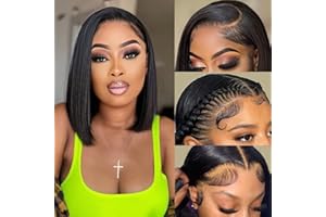 Perruque 13x4 Droite Hd Dentelle Transparente Front Bob Perruque Cheveux Humains 12 Pouces Msgem Brésilien Droite Cheveux Vierges Bob Perruque Femmes Noires Couleur Naturelle 150% Densité