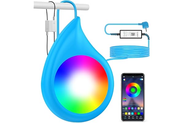 LyLmLe Projecteur Piscine à LED pour Piscine hors sol, 10W Smart LED Lampe Suspendu Effets D'éclairage Multiples Contrôlé par APP, Timing/Synchronisation de Musique, Étanchéité IP68, 8m Câble, 12V