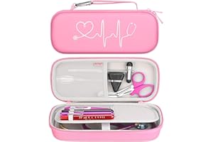 BOVKE Custodia per stetoscopio adatta a diagnostico 3M Littmann Cardiology IV, stetoscopio di monitoraggio Classic III, Lightweight II S.E, Caso per MDF Acoustica con tasca per accessori, Rosa Perla