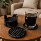 Bardak altlığı ve Sepeti Dekoratif 7'lı set, Hasır Desenli Bardak Altlığı, Bar, Oturma Odası ve Mutfak i&ccedil;in Dayanıklı Bardak 