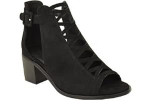 Fashion Thirsty Womens Ladies Low Mid Block Heel Ankle Boots Comfort Smart Office Formal Work Party Occasion Heeled Open Toe Lace Up Cut Out Shoes