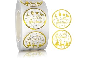 RHZXD 500 PCS Merry Christmas Stickers Round, Presents Cards Tag Happy Xmas Self Adhesive Seals Label Scrapbooking Gift Craft Box Sticker Kids Decals 1inch/2.5cm (Style 1)