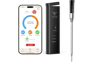 DOQAUS Bezprzewodowy termometr do mięsa, 158 m, Bluetooth, 1S, odpowiedź na meat, IPX7, wodoodporny, do grilla, piekarnika, wędzarni, rożna, Airfryer, bezpieczny w zmywarce