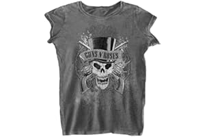 ROCK OFF OFFICIALLY LICENSED PRODUCTS Guns N' Roses T Shirt Faded Skull Logo Official Womens Charcoal Grey Burnout M
