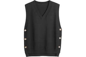 SUNSESS Women Sweater Vest V Neck Sleeveless Pullover Jumper Knit Vest Side Button Asymmetries Ribbed Tank Tops
