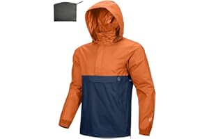 Outdoor Ventures Rain Jacket for Men Waterproof Pullover Lightweight Hooded Windbreaker Outdoor Raincoat Packaway Breathable Windproof Shell Jacket for Travelling, Camping, Running, Hiking