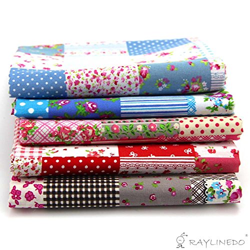 RayLineDo® 5X verschiedene Muster Floral & Polka Dots Style 100% Baumwolle Popelin Stoff Fat Quarter Bundle 46 x 56cm (Appox 18 „x 22“) Patchwork Quilting Stoff - 3
