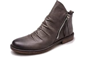 ELDEMA Bottes Chelsea à fermeture éclair pour hommes, Design plissé Vintage, bottes montantes en cuir faites à la main, antidérapantes, bottes Chelsea décontractées pour le travail