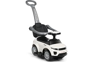 COSTWAY 3 in 1 Ride on Push Along Car, Baby Foot to Floor Slider with Parent Handle, Horn, Music, Lights, Storage Compartment, Toddler Sliding Walker for Boys Girls (White)