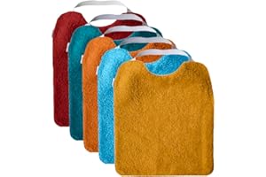 MIMUSELINA Lot de 5 Bavoirs Bebe Imperméable en Tissu Éponge Lavable - Grand Bavoir Bebe avec Sangle Élastique ideal pour la Maternelle - Bavoir Elastique Maternelle Fait à la Main
