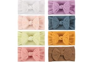 BOBISHE Fascia Capelli Neonata 8 Pezz Fasce Capelli Bambina Morbido Elastico Fascette Neonata in Nylon Fascia Fiocco per Baby Larga Fiocchi per Capelli Accessori per Femmina Maschio