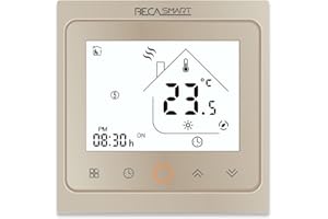 BecaSmart 002 Series WiFi Thermostat pour Chauffage électrique 16A Ecran Tactile LCD de Programmation Intelligent sans Fil Commande vocale Or