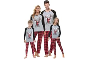 MyFav Weihnachten Schlafanzug Familien Passende Pyjamas Set Lange Ärmel Tops + Hose Nachtwäsche Familie Outfit Set für Damen Herren Kinder