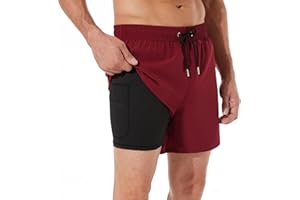 ineepor Bañador para Hombre 2 en 1 de Secado Rápido con Forro de Compresión Pantalones Cortos Hombre Deporte con Bolsillos con Cremallera Elástico de Forro,XXS-5XL