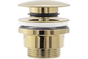 Rea BONDE DE LAVABO UNIVERSEL CLIC-CLAC GOLD Bouchon Lavabo Salle de Bain avec Trop-plein Bonde de Vidage Pop-up en Laiton (Or)