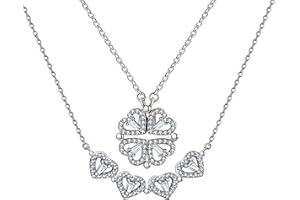 crayfomo Four Leaf Clover Necklaces Magnetic Folding Heart necklace/Two Ways To Wear Dainty Pendant Clavicle Chain Love Heart Necklaces Jewelry Gift For Birthday Christmas…