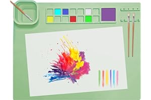 SOQKEEN Silicone Craft Mat, 20"×16" Silicone Craft Painting Mat Collapsible Non-Stick Sheet for Crafting Watercolour Painting Cutting Art Creation Clay and DIY Projects (Green)