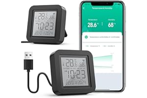 GHome Smart Termometr z higrometrem Wi-Fi, higrometr, pilot na podczerwień, połączenie z siecią Wi-Fi (2,4 GHz), kompatybilny z Alexa i Google, do użytku w domach, piwnicach i szklarniach, 2 sztuki