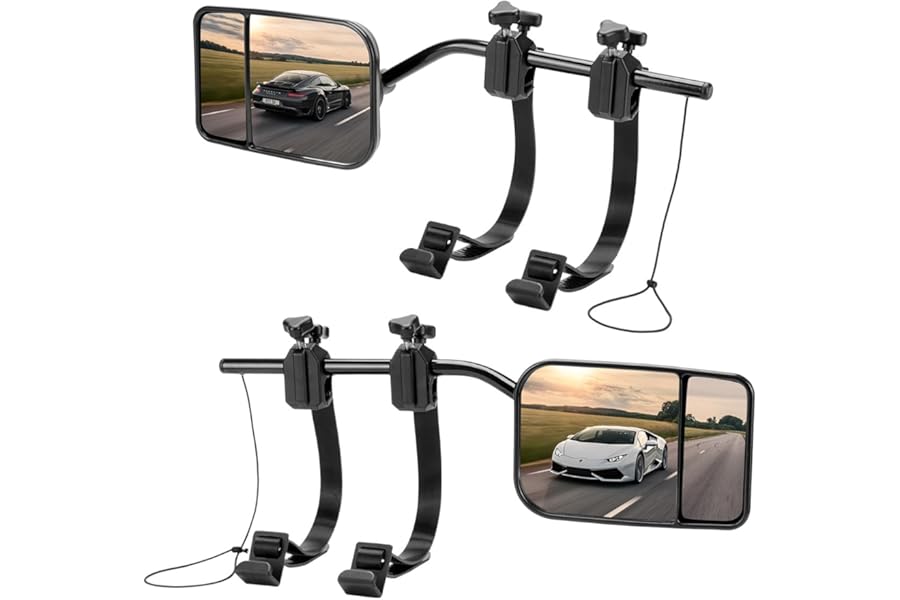 CEMOFE Convex Caravan Towing Mirror Caravan Mirrors for Cars Wing Mirror Extensions for Caravan Universal Adjustable Dual Convex Mirror with Clamps & Rubber Straps for 4x4 Motorhome RV Vans Pair
