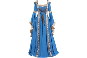 LUADNYSIN Medieval Fancy Dress Gothic for Adults Women Princess Costumes Plus Size Dresses Tudor Gown Party Peasant Velvet Uk Evening Blue S