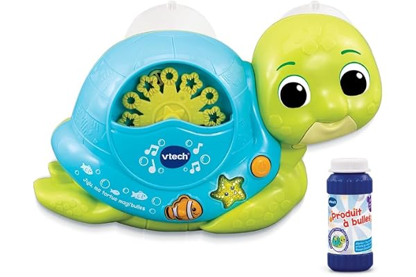VTech - Juju, Ma Tortue Magi'Bulles, Jouet de Bain Bébé, Animal Interactif, Machine à Bulles de Savon, 2 Ventouses de Fixation, Cadeau Enfant Fille et Garçon Dès 1 an - Contenu en Français