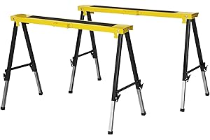 DURHAND Lot de 2 tréteaux pliables télescopiques réglable en hauteur poignée transport dim. 100L x 60l x 62-90H cm surface antidérapante métal noir jaune