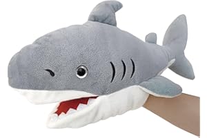 JUSTQUNSEEN Shark Hand Puppet Realistic Plush Puppet 13",Shark Puppets for Kids Ocean Animal Hand Puppet with Moveable Mouth,Soft Stuffed Shark Puppet Story Toys Shark Puppets Role Play Teaching Gift