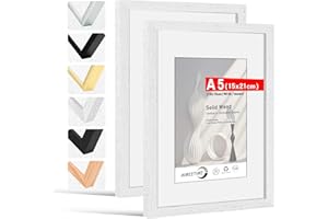 HIMEETIME® 2x Marco de fotos A5 15x21 cm Blanco de Madera marcos cuadro,Aplicable para fotos de 9 x 14 cm con paspartú o 14.8 x 21cm sin paspartú,Para Decoración Hogar marco A5