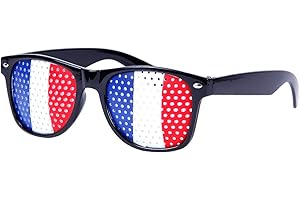 Alsino Lunettes à grille à trous Drapeau la France Bleu blanc rouge pays coupe du monde foot humoristiques deguisement supporters fête sportive évenement francais, choisir:V-1151 France
