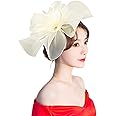 Women Fascinator Headband Pillbox Hat Big Flower Wedding Bridal Headdress Headpieces Race Derby Ascot Hat Burlesque Feather Flapper Hair Accessory For Evening Cocktail Party Prom Church Hen Party