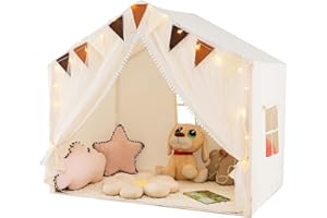 COSTWAY Domek do zabawy dla dzieci, namiot dziecięcy z matą i lampkami, namiot do zabawy dla dzieci, domek dla księżniczki, do pokoju dziecięcego, dekoracyjny namiot dla chłopców i dziewczynek od 3