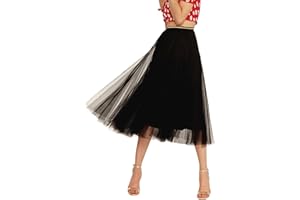 Luna et Margarita Jupe Tutu Mi Longue Femme en Voile à Couches Plissée avec Taille Contrastante