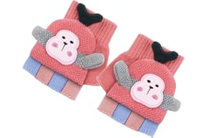 AOHHY Guantes de invierno cálidos para niñas y niños de dibujos animados de punto de medio dedo, 1-5 años de edad