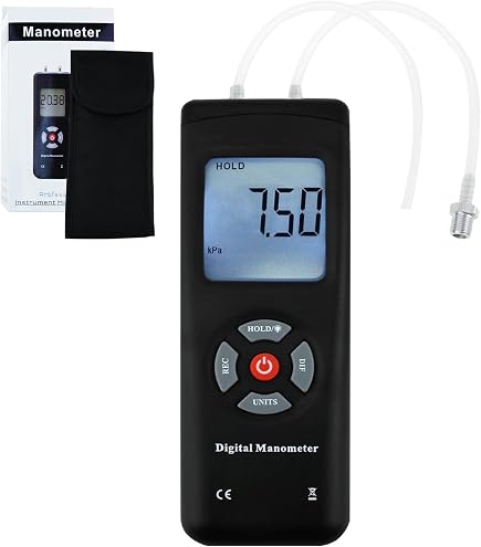 Digital Manometer Air Pressure Gauge - Dual Input, High Accuracy, 12 Units, Data Hold & Save Function-545873