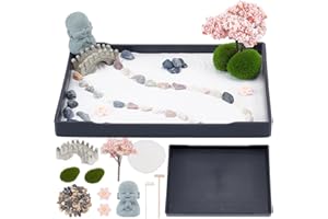 WEBEEDY Mini Zen Garden Kit Japanese Style Sand Tray Kit Sand Garden for Desktop with Tray,Desk Sandbox Miniature Ornaments Kit for Home Office Desk Beautiful Decor Relaxation Meditation