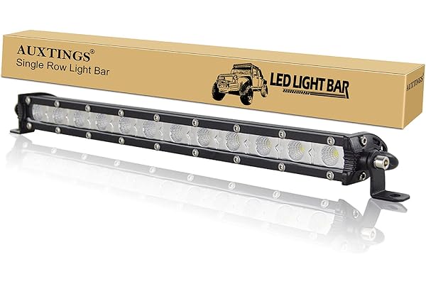 AUXTINGS 13 Pouces 60W Flood Ultra Slim Rangée Unique LED Barre de lumière Faisceau de Point avec Support de Montage pour Tout-Terrain Ranger ATV UTV SUV