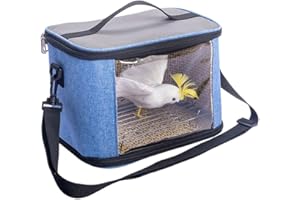 Haimusan Bird Carrier Bag Bird Travel Cage, Indestructible Stainless Steel Mesh Backpack for Parrot, Portable Bird Travel Bag, Pet Transparent Breathable Travel Cage (Blue)