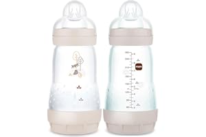 MAM Easy Start Lot de 2 biberons anti-coliques, 260 ml, avec valve de fond innovante contre les coliques, avec tétine taille 1, dès la naissance, mélange uni