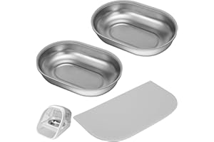 Feriva Edelstahlnäpfe und Matte im Set für Mikrochip-Futterautomaten, 2 SUS 304 Einzelschalen and und 1 Silikon Matte, für Nass und Trockenfutter, Lebensmittel frisch halten, Leicht zu Reinigen