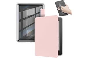 Custodia ERUNTO per Kindle Paperwhite 6,8" e Signature – Retro acrilico trasparente, chiusura magnetica con laccetto, accensione/spegnimento automatico(Rosa)