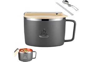 MEYAGOT Tazón De Ramen De Acero Inoxidable,1300ml Cuenco De ramen Instantáneo Con Tapa,Cuenco Instantáneo Para Fideos Con Palillos Y Cuchara,Cuenco De Ramen Con Tapa Para Sopa Fideos