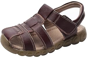 rismart Boy's Leather Sandals Closed Toe Hiking Sports Outdoor Hollow Shoes