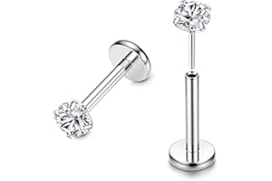 FIOROYAL 2Pcs Titane Labret Levre 16G 20G Threadless Push-in Medusa Monroe CZ Opale Oreille Nez Argent Tragus Helix 6MM 8MM Levres Bouche