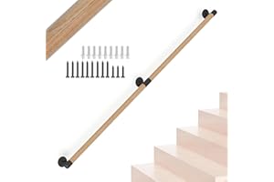 NARRA 120CM/4FT Round Wooden Stair Handrail,Indoor Staircase Handrail,Wall Mount Support Stair Railings, Non-Slip Safety Corridor,Lofts,Patio,Guardrail Wood Hand Railings For Elderly,Children,Disable People