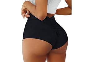 BOUDANER Short de Yoga pour Femme - Taille Haute - Dos en V - Pantalon de Danse en élasthanne