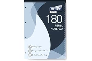 OFFICE ZONE A4 Refill Notepad180-Pages – Premium 90 GSM Feint Ruled Paper with Margin – Hole Punched for Easy Filing – Smooth Writing No Ink Bleed – Ideal for Office School Business – Pack of 1/3/5 (1)
